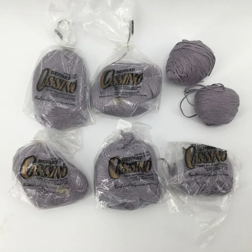 Vtg Bernat CASSINO Yarn Lot 6 Balls Skeins 100% Mercerized Cotton Purple